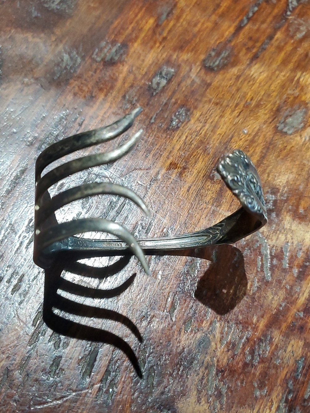 Vintage Sterling Silver Multi-Prong Cuff Bracelet Made Of Silverware Fork Art